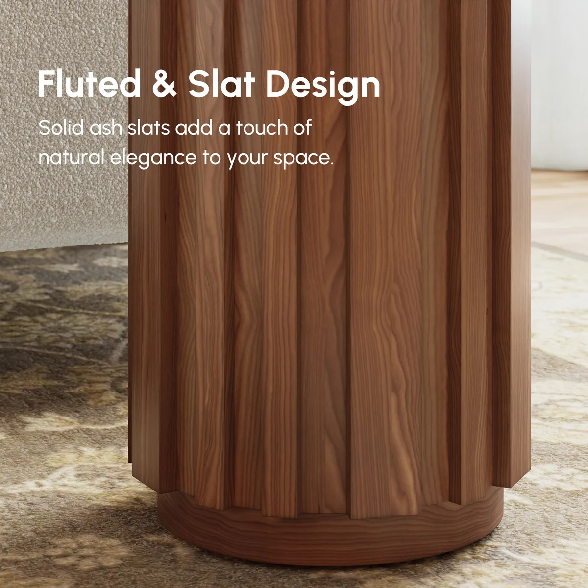 Aura Ash Wood Fluted Round Side Table with Sintered Stone Top — image 6