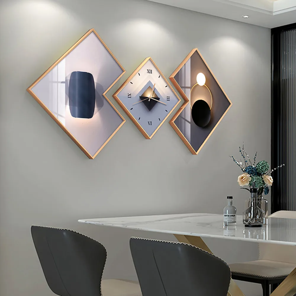 Modern 3-Piece Wall Clock Set – Functional Geometric Art with Gold Frames — image 14