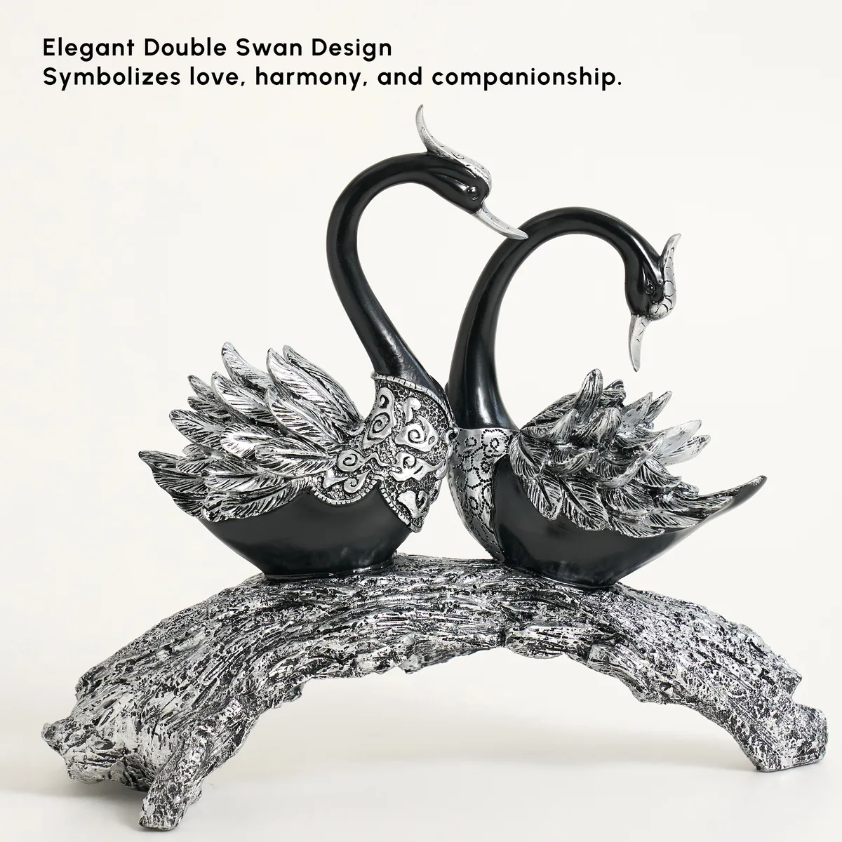 Swan Couple Resin Sculpture in Black & Silver for Home Table Decor — image 27