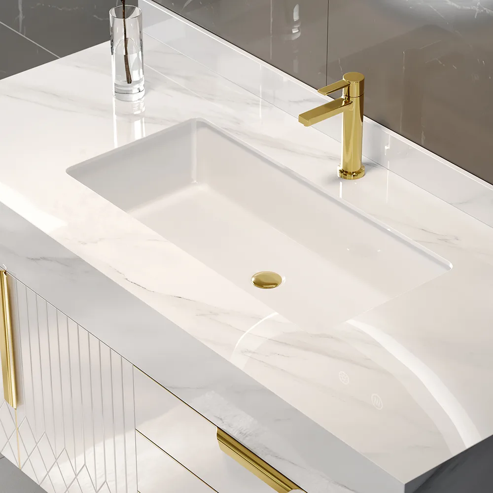 59" Wall Mounted Bathroom Vanity Faux Marble Top with Double Sink — image 16
