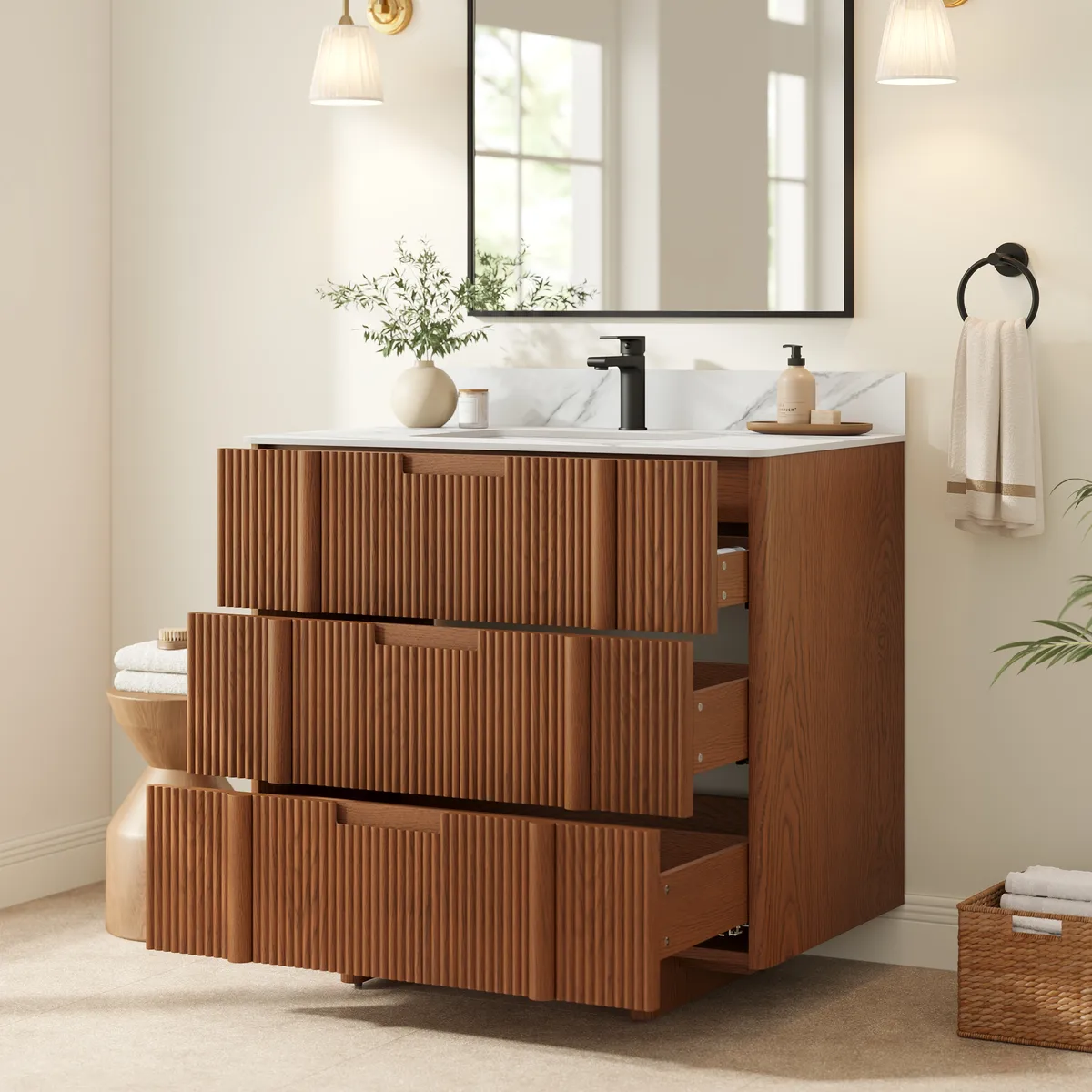Lineva 36" Fluted Single Bathroom Vanity with Sink and Sintered Stone Top — image 4