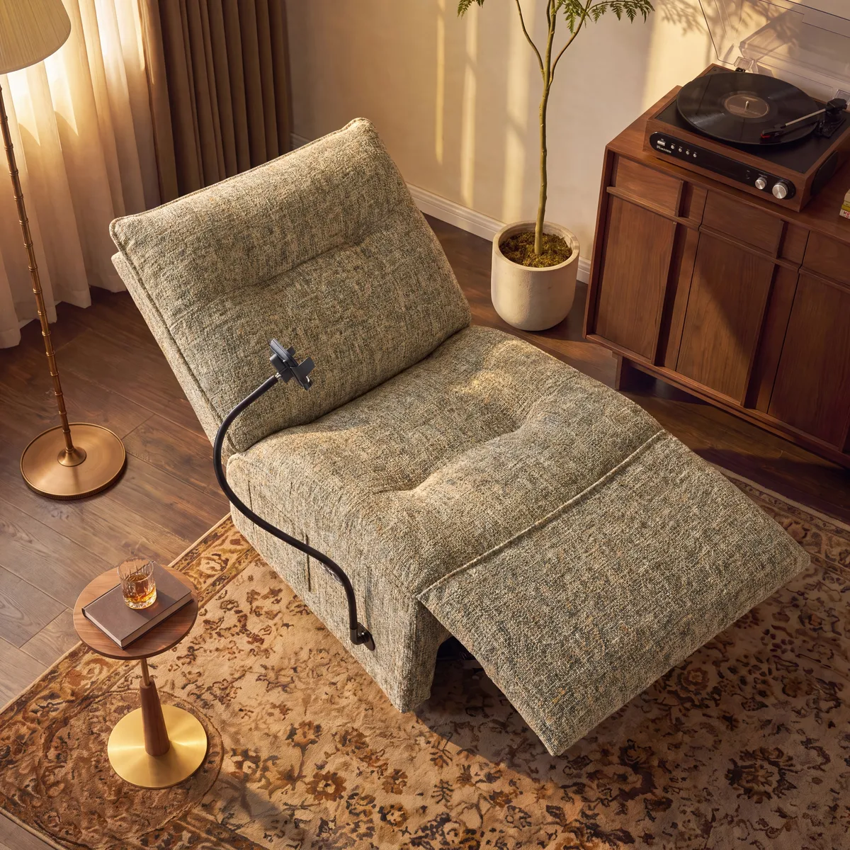 Performance Linen Power Swivel Rocker Recliner Accent Chair with Phone Holder — image 14