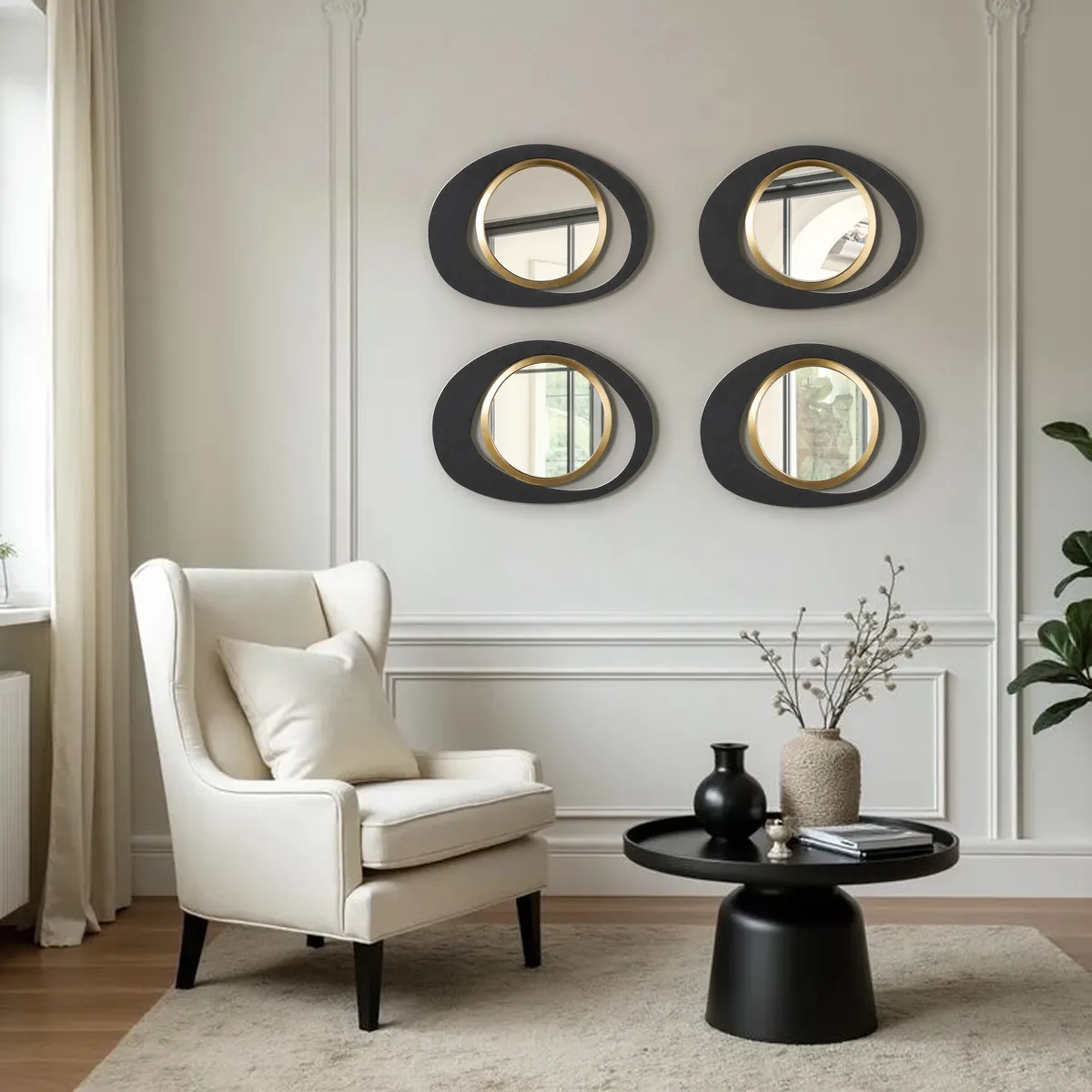 Abstract Wall Mirror, Matte Black and Gold, Horizontal or Vertical — image 10