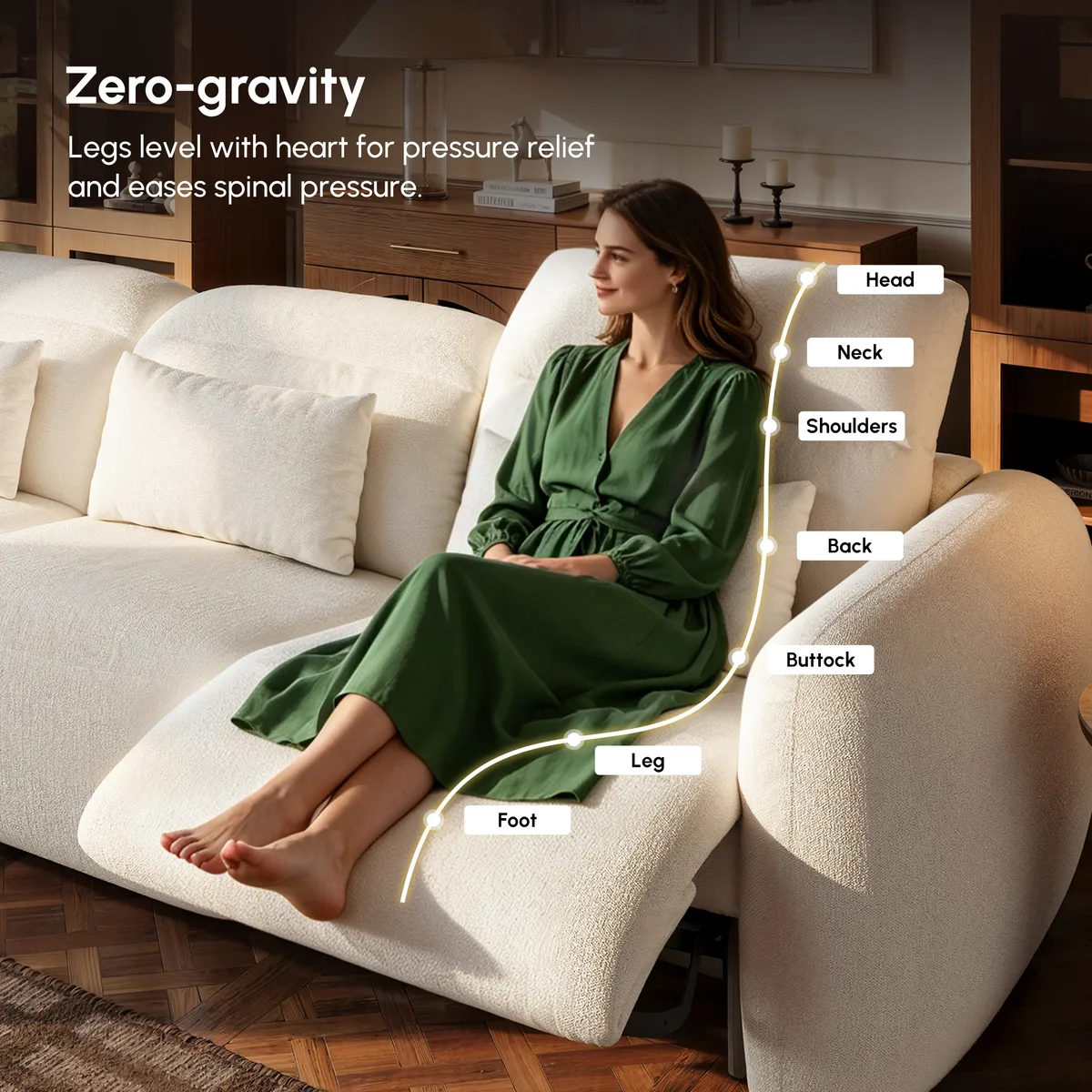 Homary Modern 123" 3-Seater Chenille Zero Gravity Power Reclining Sofa with USB Port in Warm — image 17