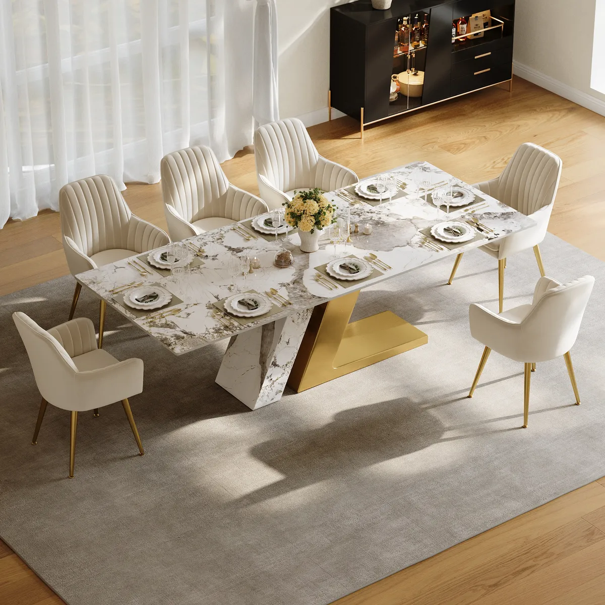 78.7-94.5" Modern Extendable Sintered Stone Dining Table Seats 6-10 People — image 12