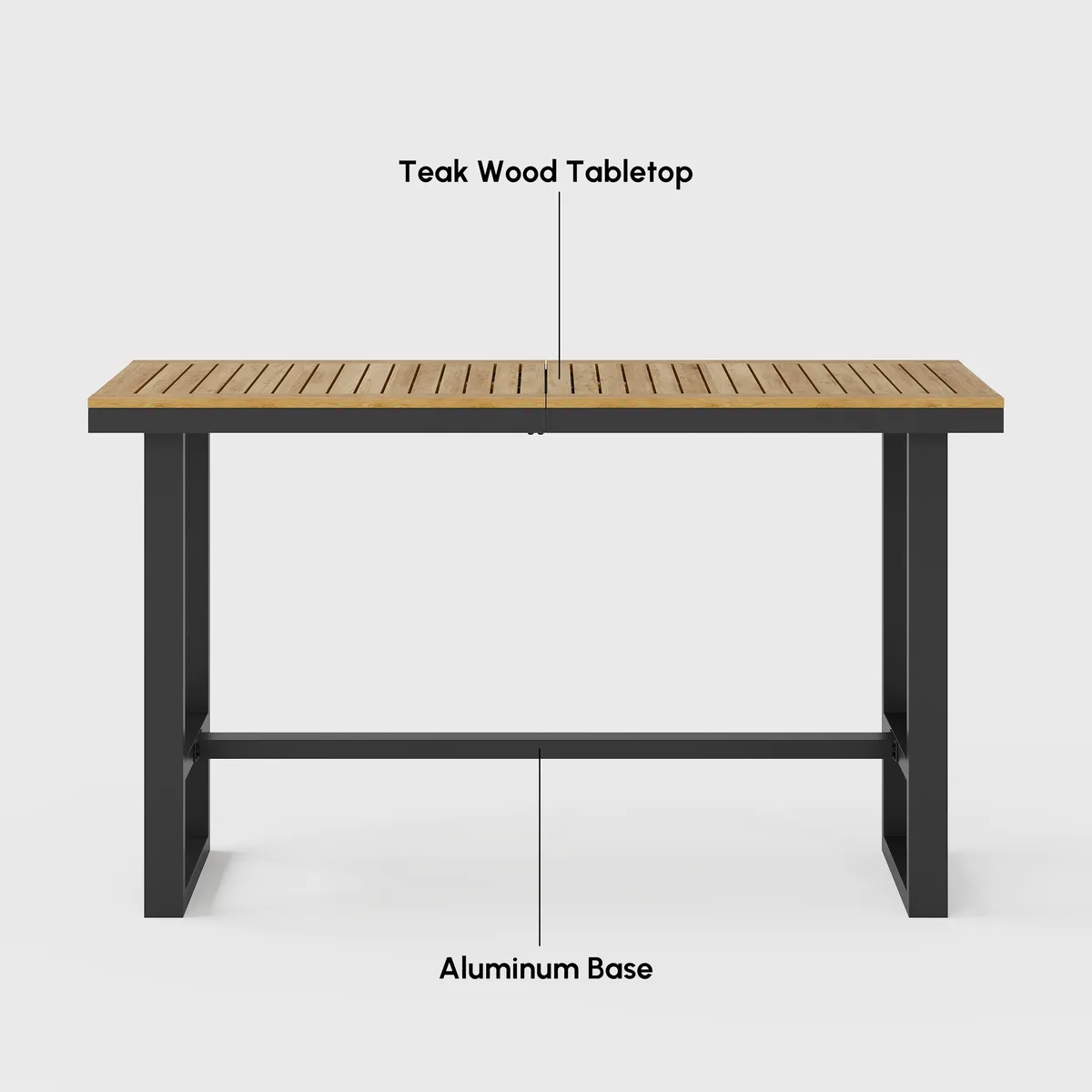 Tevara Outdoor Teak Wood Slat Top & Sand Aluminum Frame Bar Table for Patio — image 29