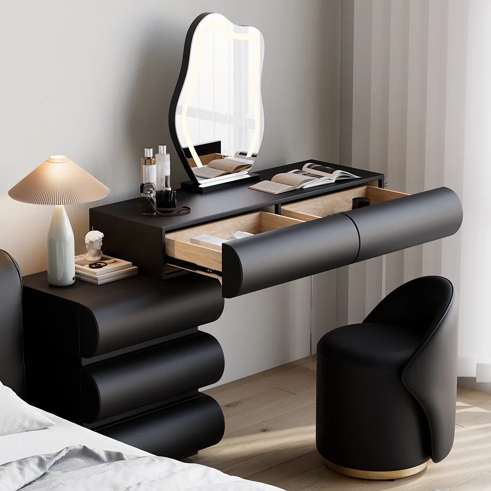 modern white PU leather dressing table set with stool and LED mirror — image 15