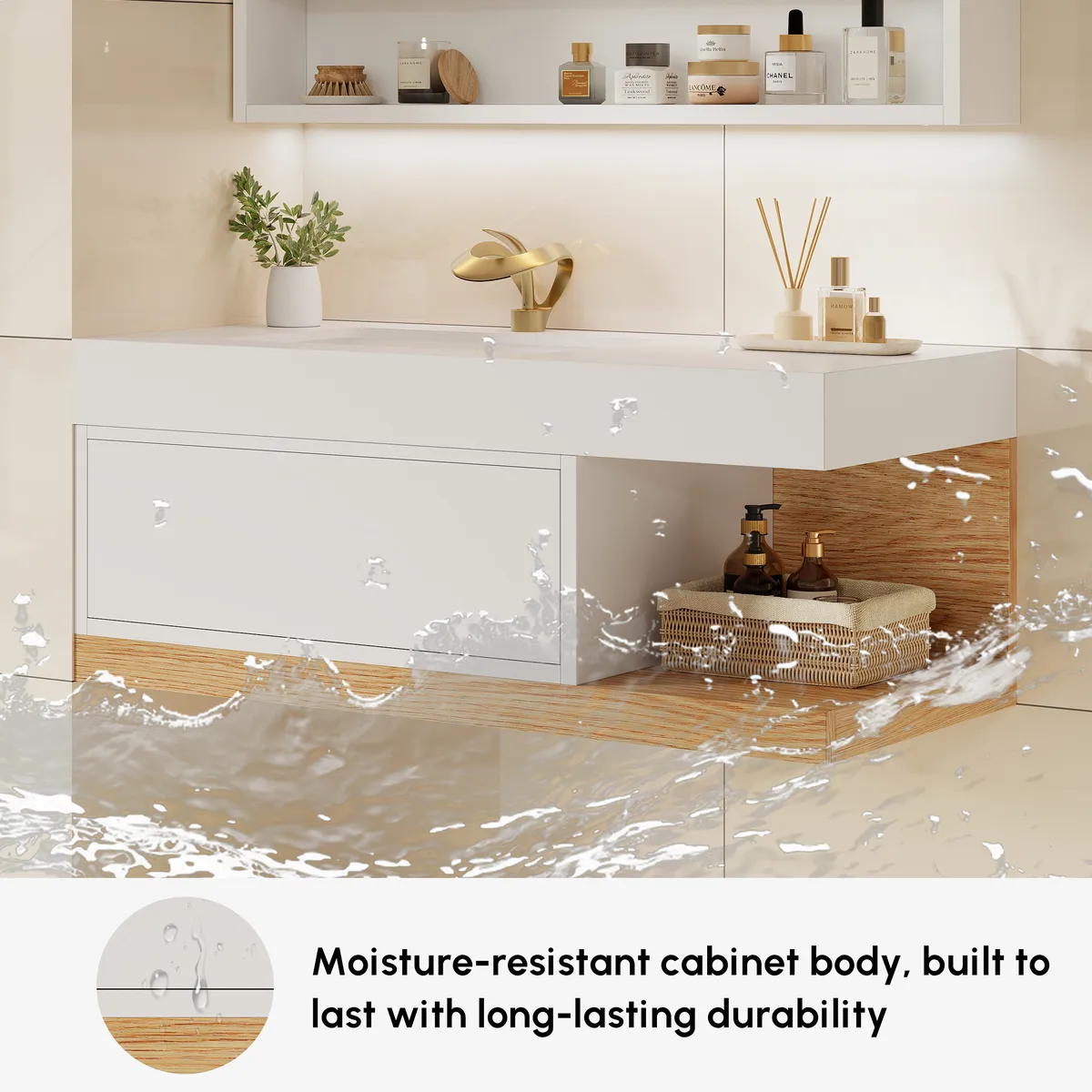 39" Modern Floating Bathroom Vanity White & Natural with Sink — image 9