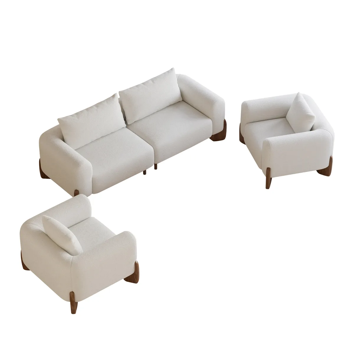 Living Room Sofa Loveseat Set Upholstered 2-Seater Couch & 2 White Boucle Accent Chairs Single Couch Set — image 14