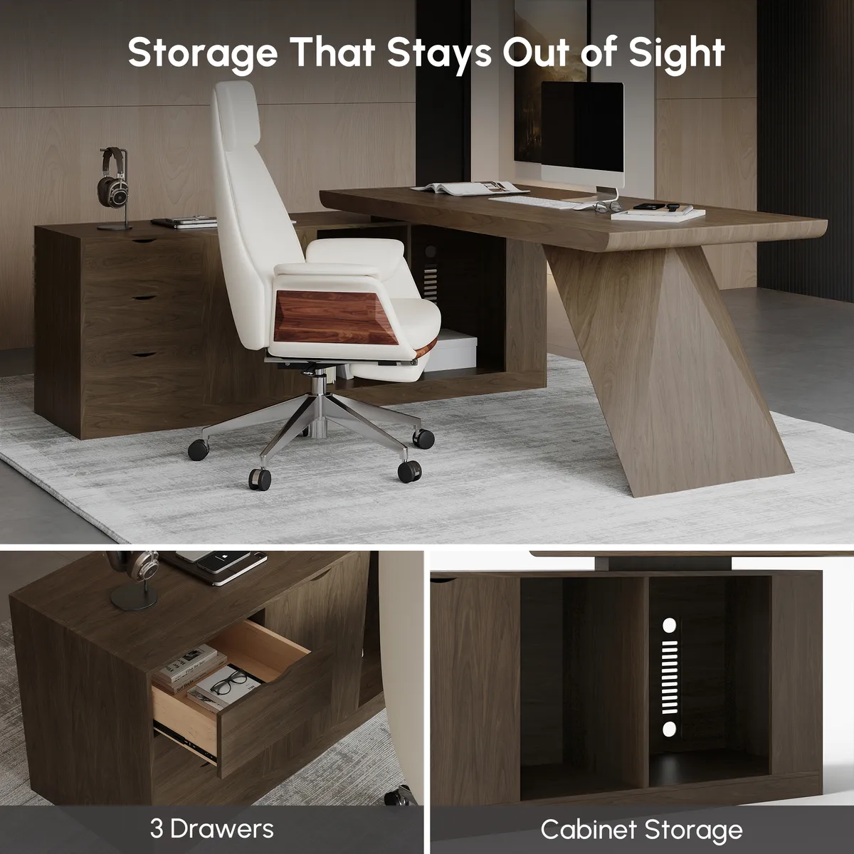 Modern 71" L-Shaped Whitewash Executive Desk with Storage, Left Hand — image 26