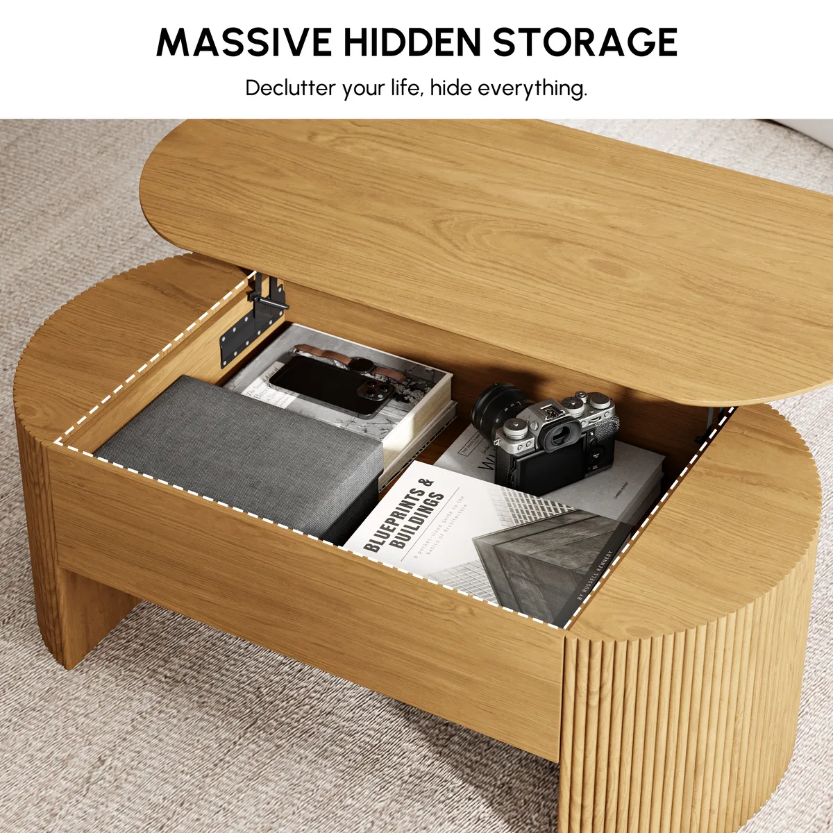 47" Oval Lift Top Mid-Century Modern Coffee Table — image 20
