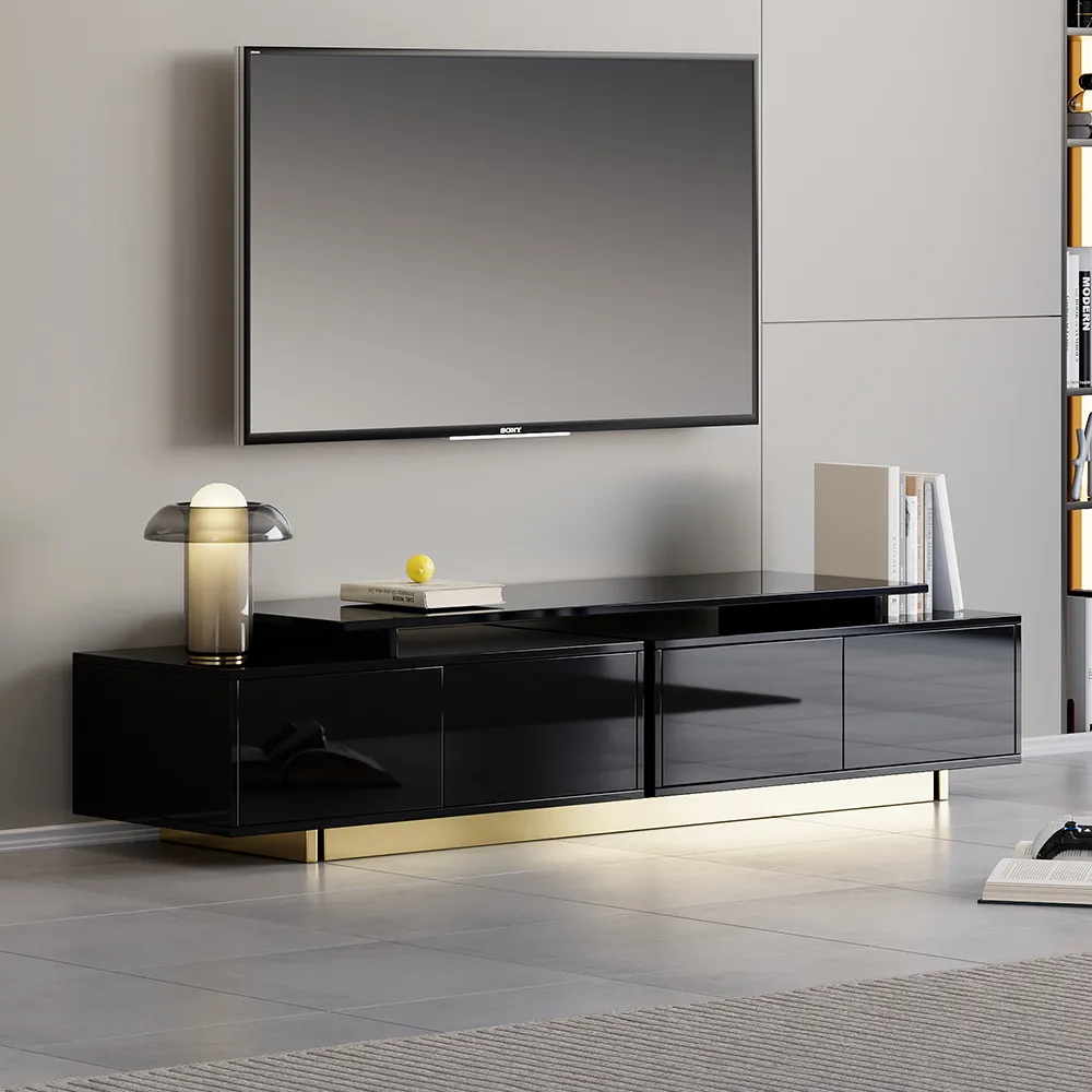 Mordel Natural Modern Rectangle Glossy Extendable TV Stand Storage for 65 to 85" TV — image 3