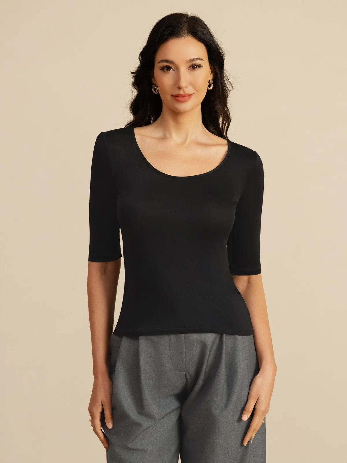 100% Mulberry Silk Women's Half Sleeve Scoop Neck Top — image 3