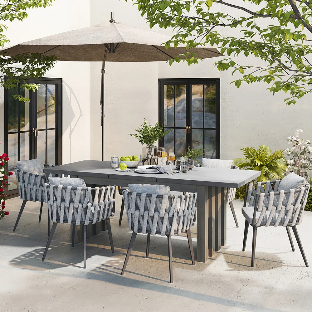 11 Pieces Gray Aluminum Outdoor Patio Dining Set with Extendable Table and Woven Armchai — image 18
