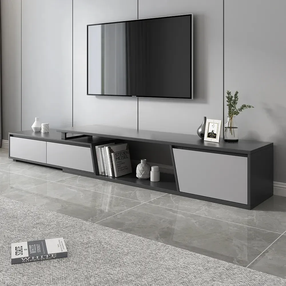 Set of 2 Gray Extendable 3 Drawers TV Stand & Lift-Top Coffee Table Set Up — image 7