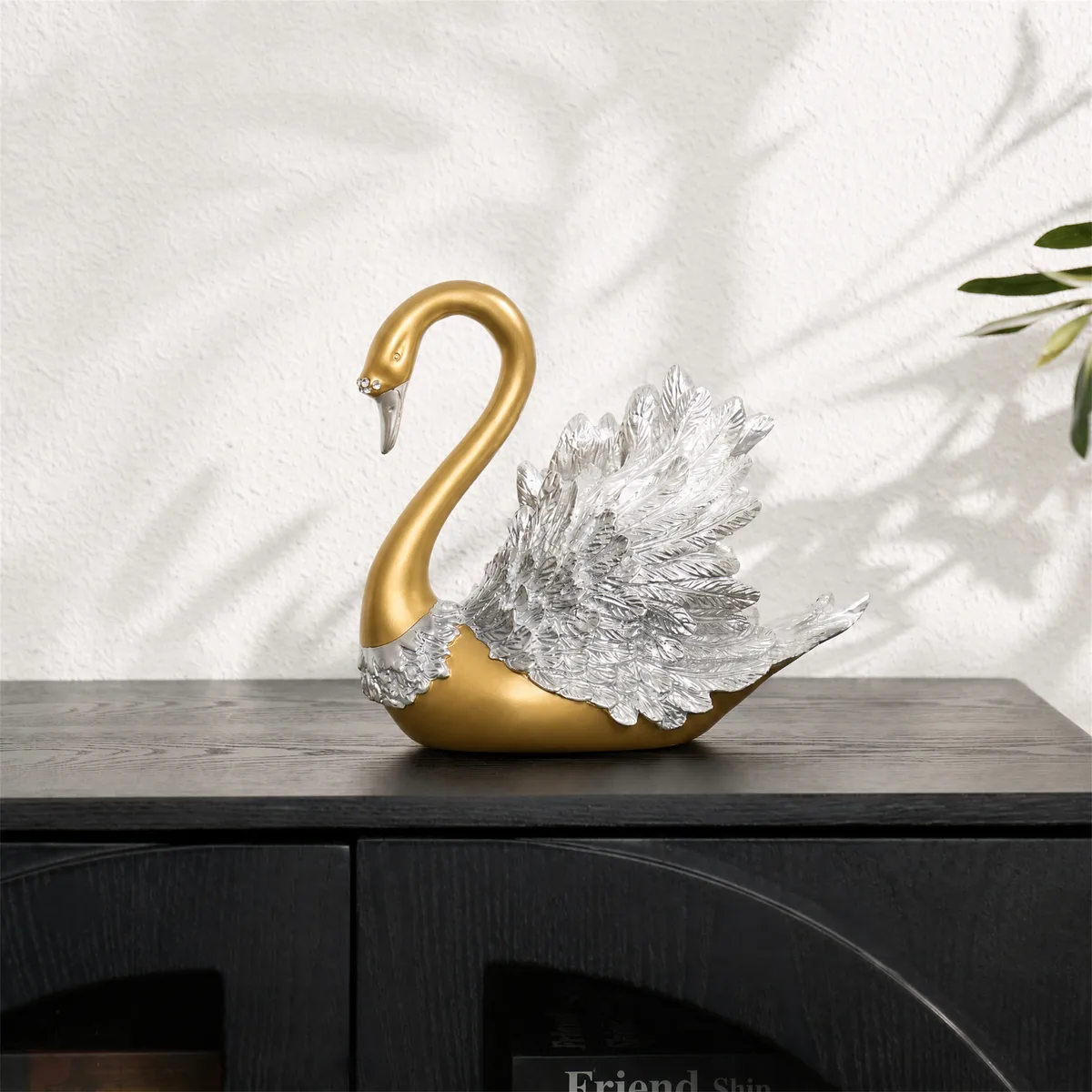 2-Piece Resin Swan Figurines, Black & Gold Decorative Storage Set — image 14