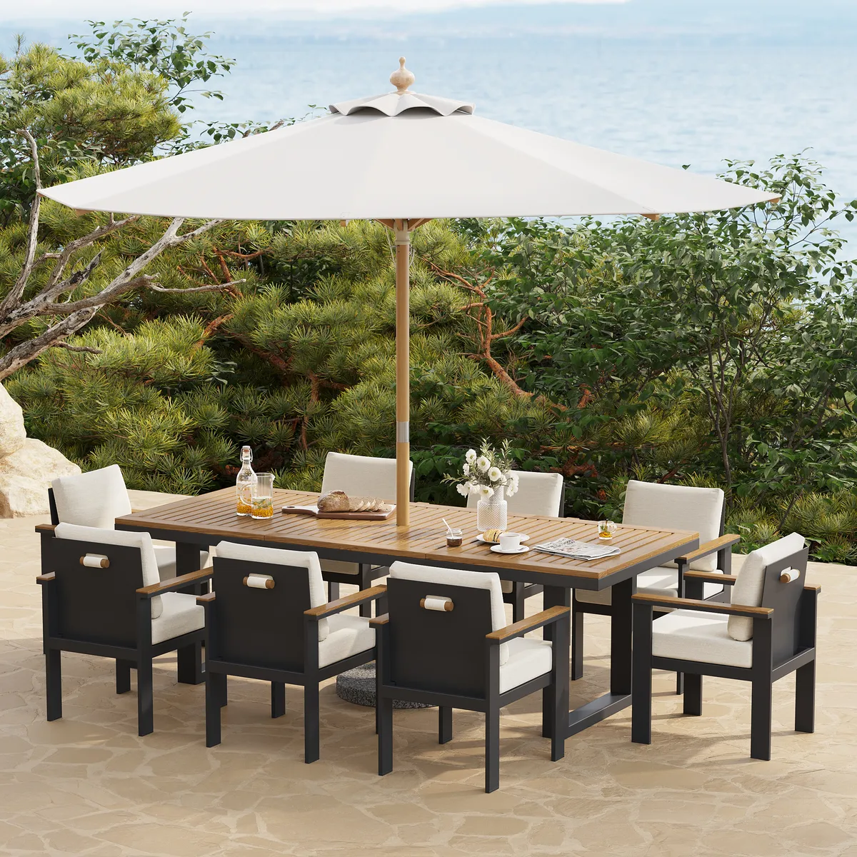 Tevara 5 Pieces Rectangle Wood & Aluminum Outdoor Patio Dining Set for 4 Person — image 3