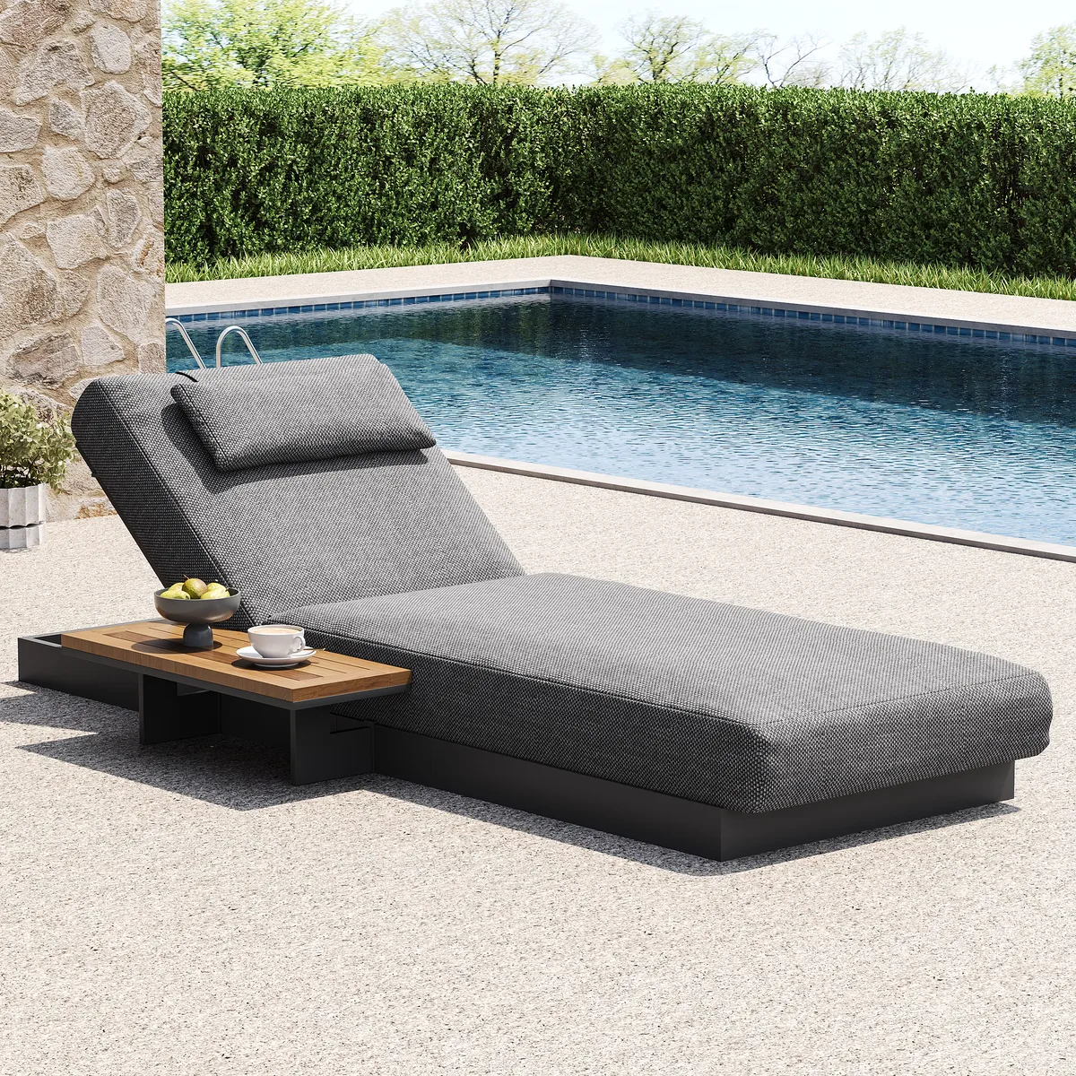 Tevara Single Outdoor Teak & Aluminum Adjustable Chaise Lounge with Black Cover