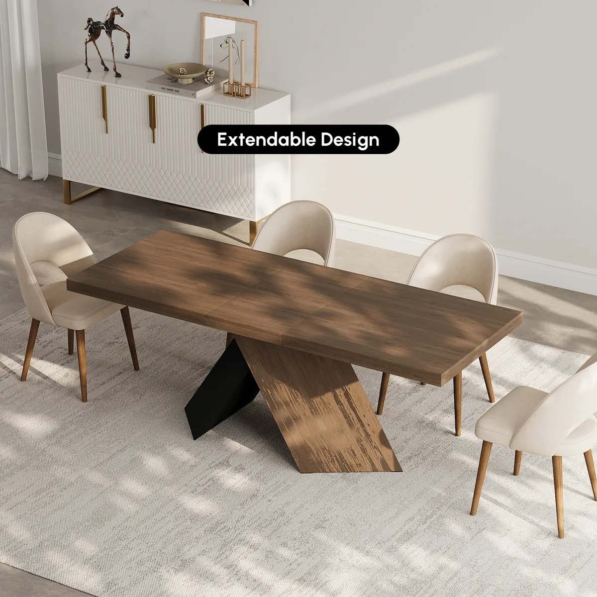 63"-79" Extendable Walnut Dining Table Modern Farmhouse Rectangle 4-6 Seater Pedestal — image 6