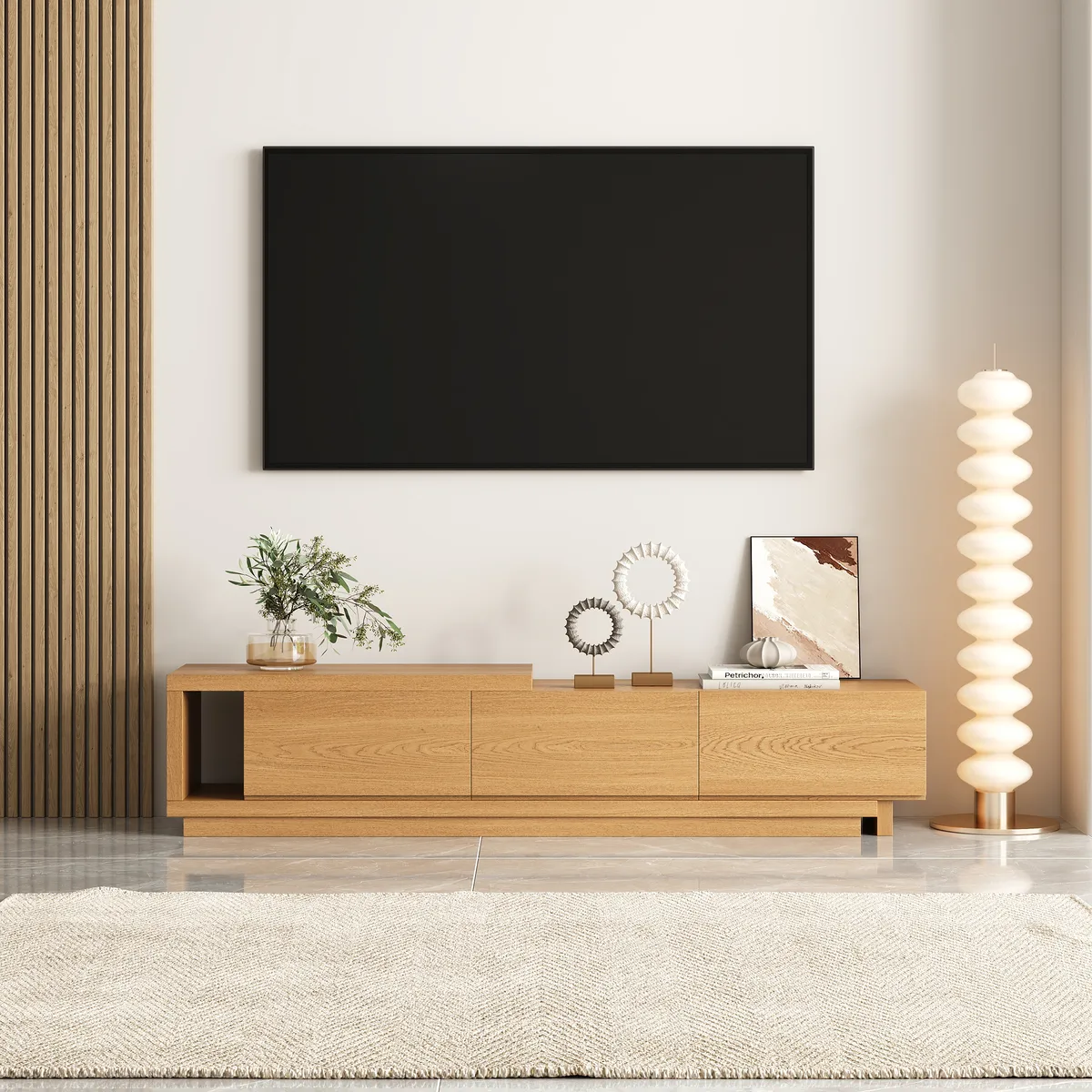 Quoint 100.4" Modern TV Stand Retracted & Extendable 3-Drawer Light Media Console — image 5