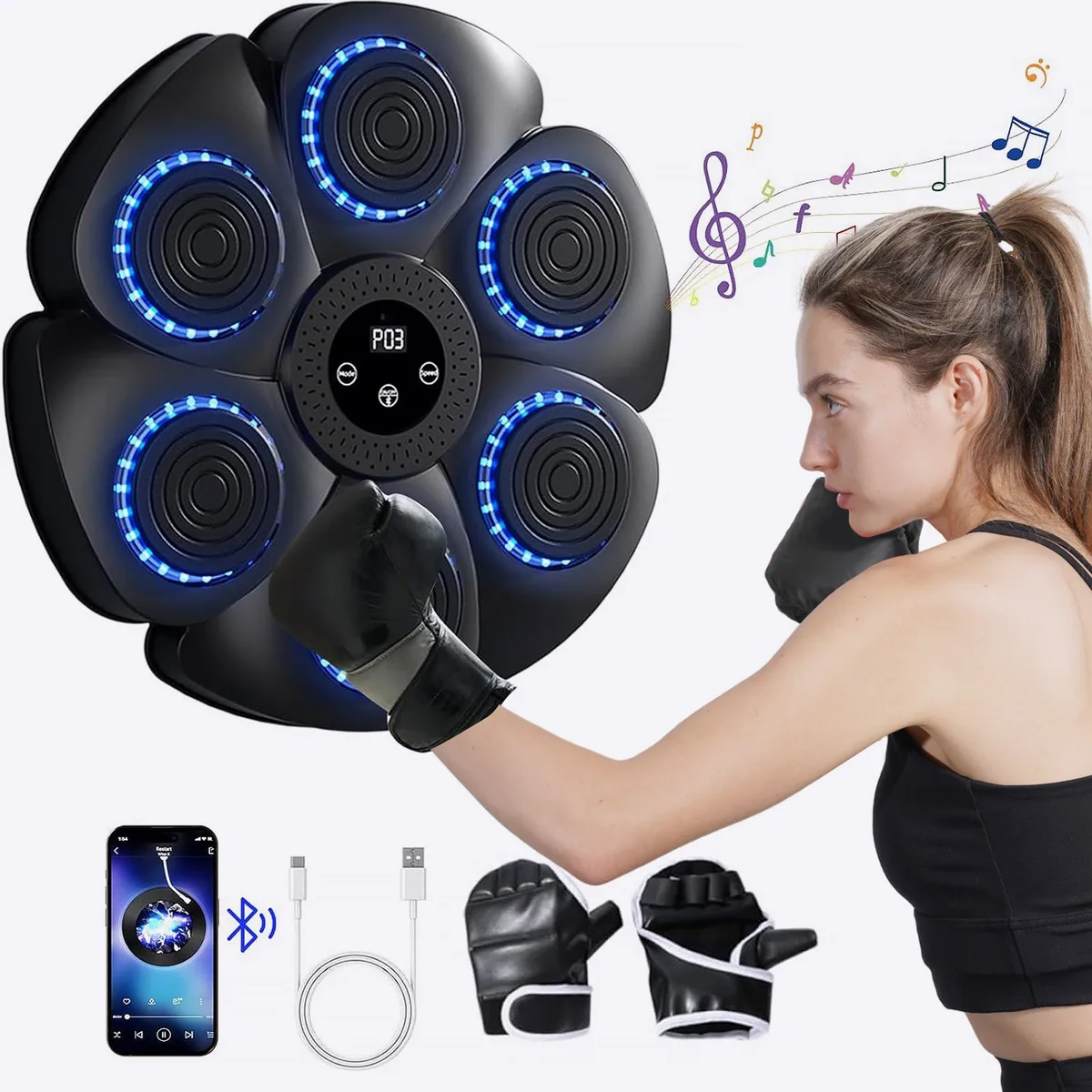 Smart Music Boxing Machine (Gloves and charging cable included)
