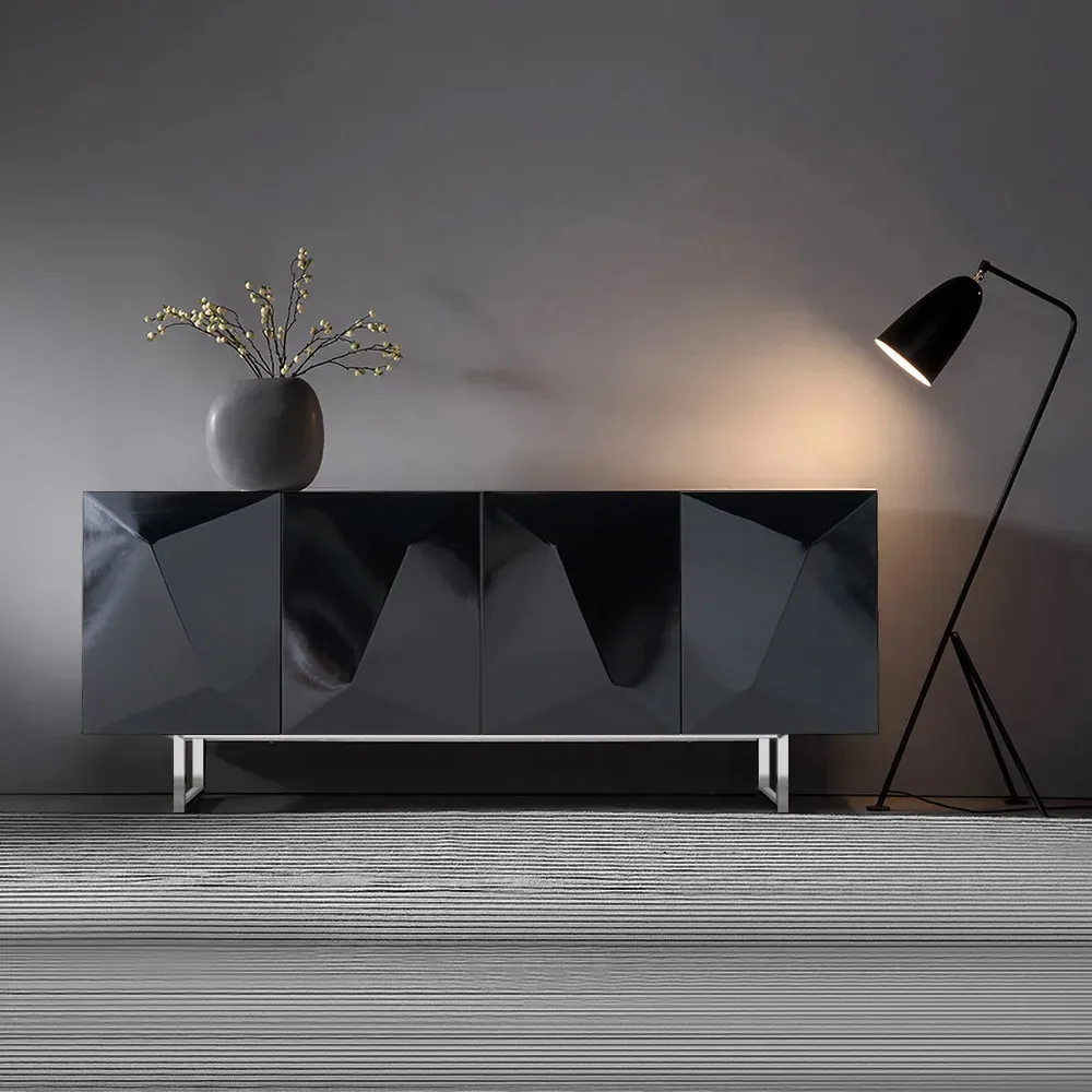 71" Modern Black Buffet Sideboard Kitchen Cabinet with 4 Doors Adjustable Shelves — image 2