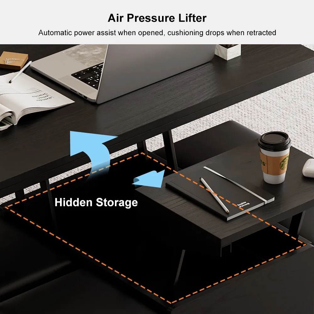Modern Walnut Lift Top Coffee Table 4 in 1 with Storage Ottoman Foldable and Casters — image 10