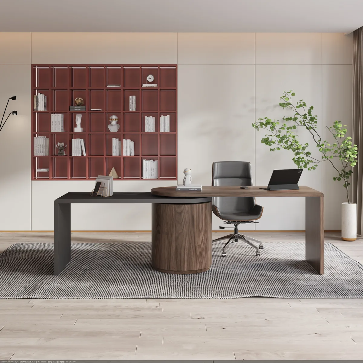 Modern 60" L-Shaped Walnut Office Desk with Drawers, Rotating Design — image 22