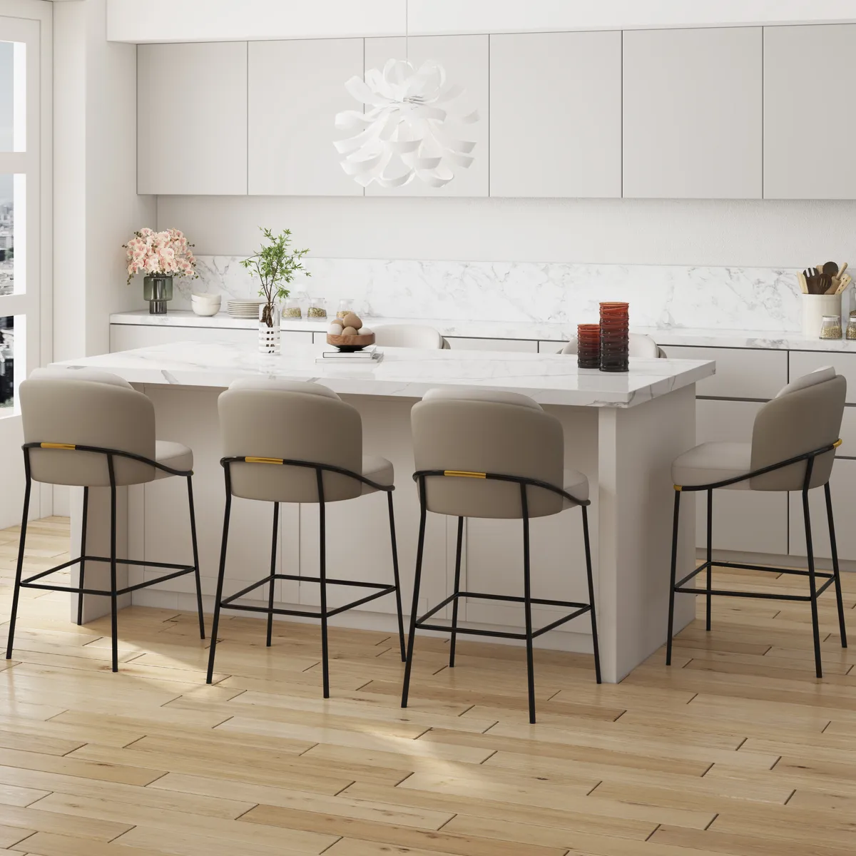Modern PU Leather Counter Stool Black with Back & Footrest — image 29