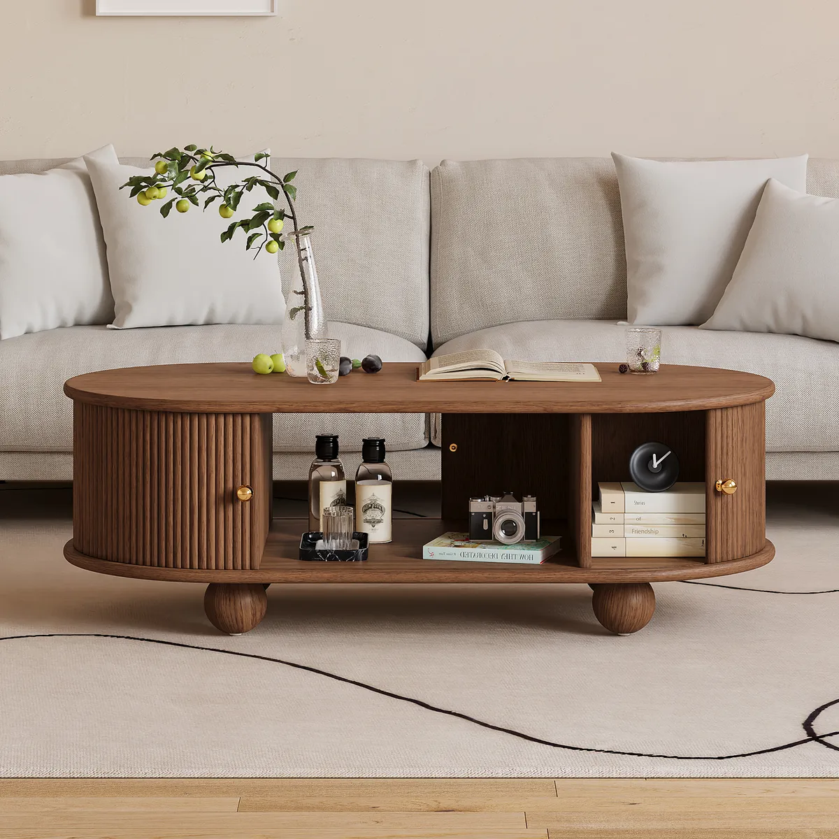 47" Tambour Door Solid Wood Coffee Table with Storage Oval — image 12