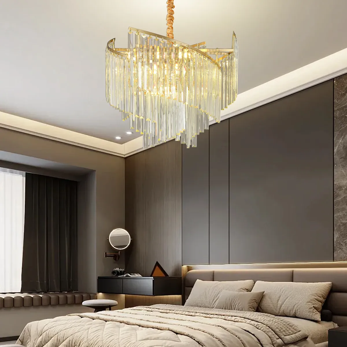 Spiral Art Modern 10-light Crystal Chandelier with Adjustable Chain
