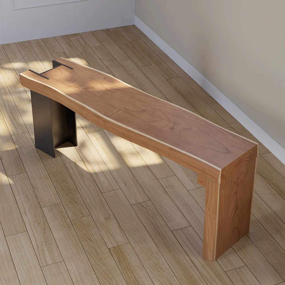 Natural Wood Entryway Bench Modern Bench with Steady Metal Legs (47.2'') — image 3