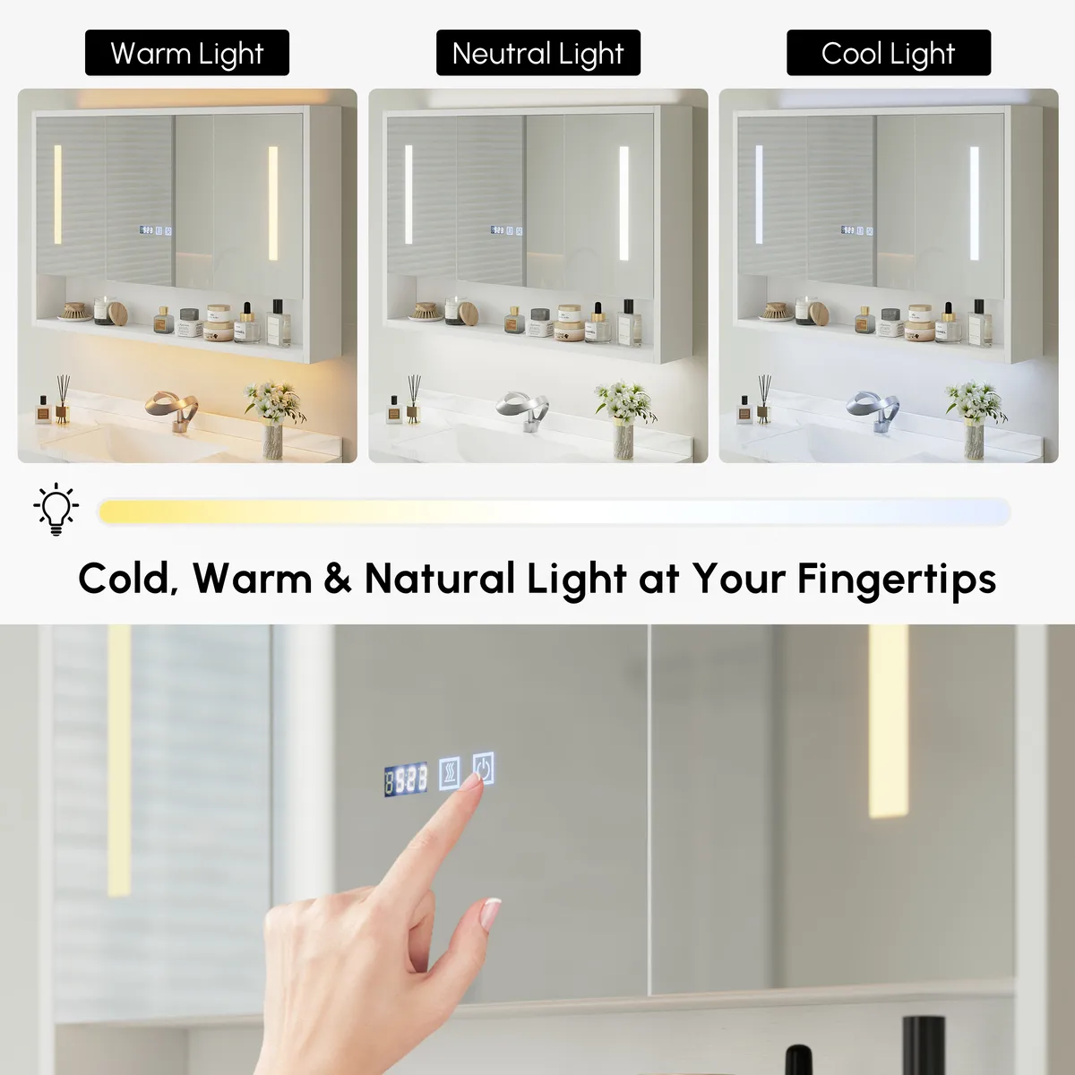 39" Black LED Medicine Cabinet with Adjustable Lighting, Demister & Digital Clock — image 25