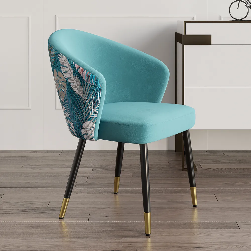 Modern Velvet Dining Chairs Upholstered Blue Dining Room Chairs with Arm