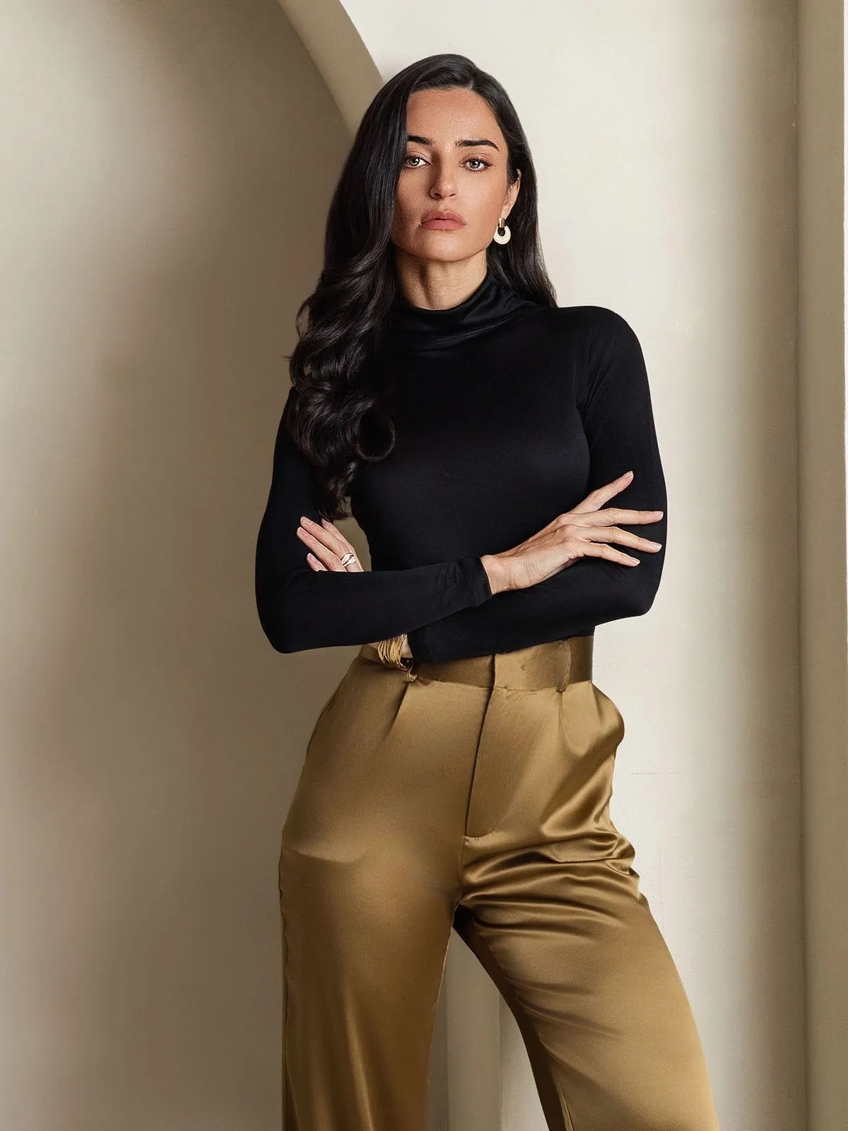 100% Mulberry Silk Long Sleeve High Neck Women's Top — image 4