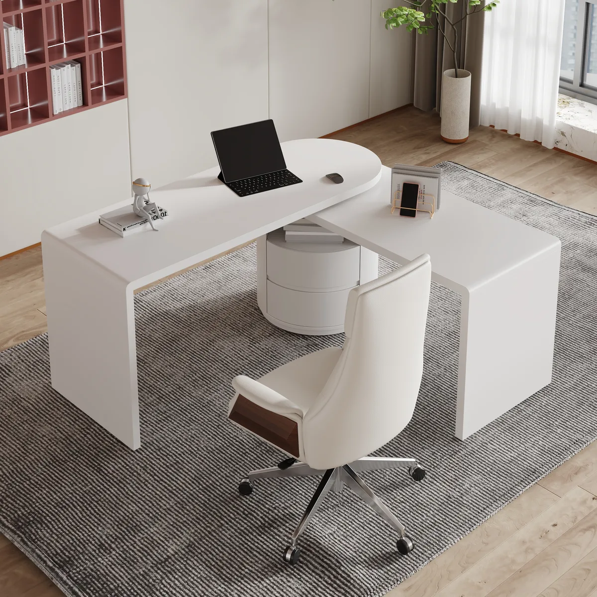 Modern 60" L-Shaped Walnut Office Desk with Drawers, Rotating Design — image 5