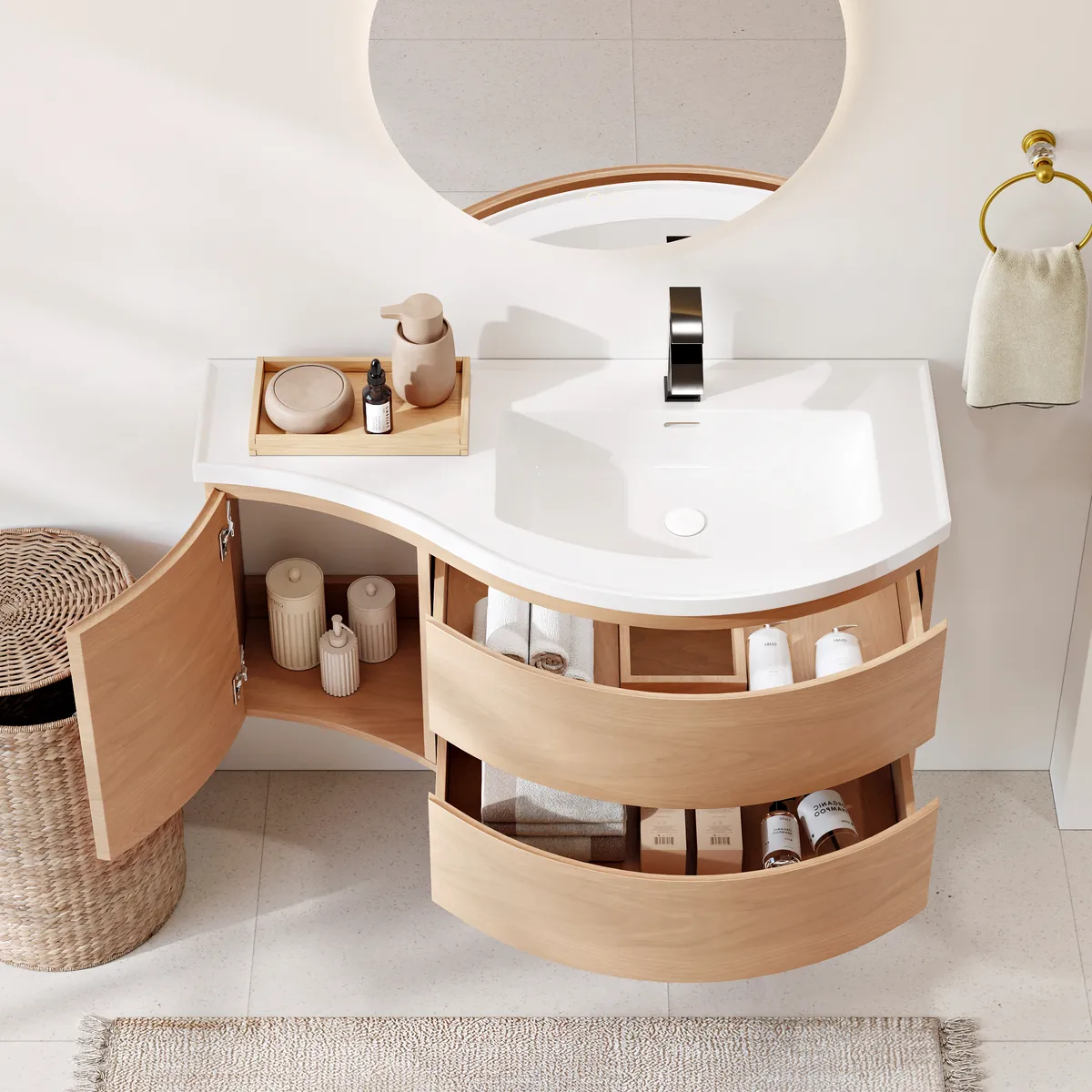 35" Floating Curved Bathroom Vanity Half-Circle Bathroom Cabinet — image 13