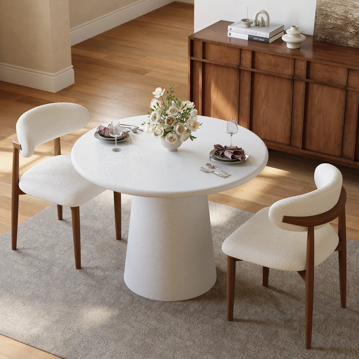 Modern 32" Round Fiberglass Dining Table with Sculptural Pedestal Base, Seats 2 — image 2