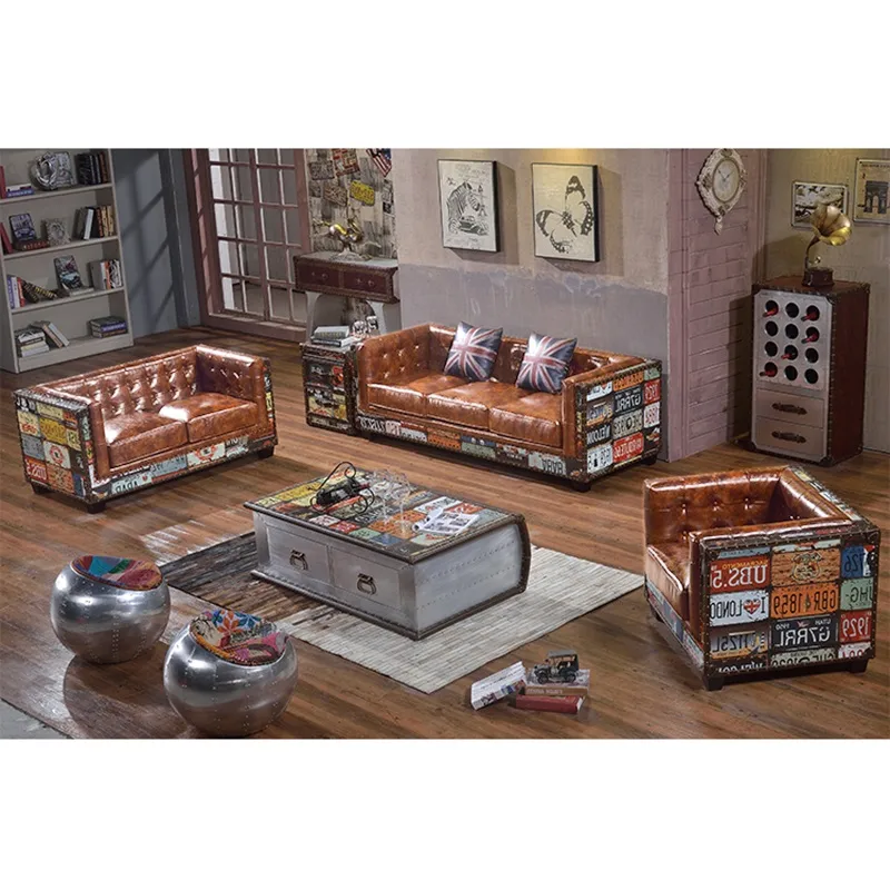 Vintage Industrial Loft 3-Seater Sofa Tufted Brown Faux Leather Upholstered Sofa — image 3