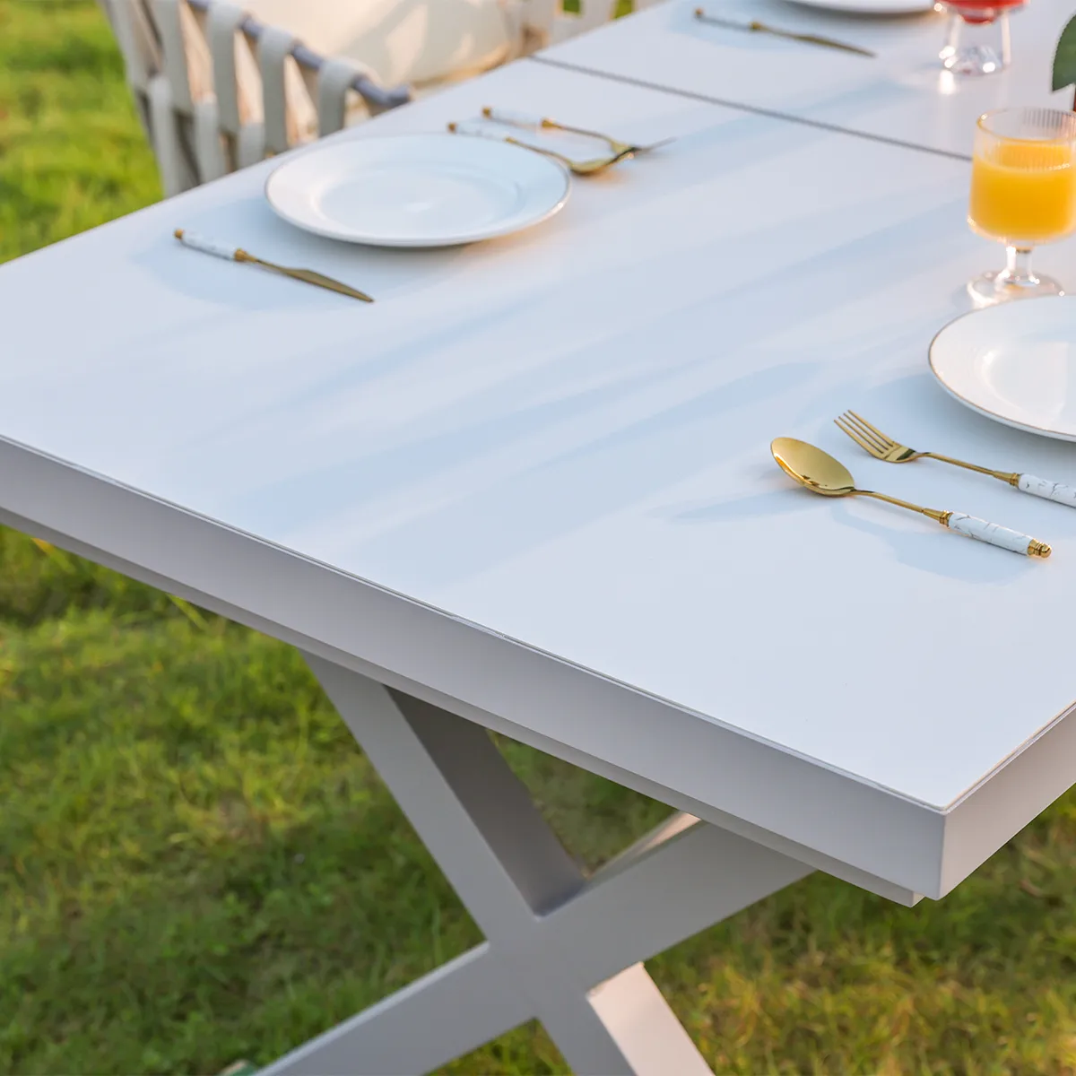 7-Piece Outdoor Extendable Dining Set with 6 Rope Weave Chairs in Gray(64"-84") — image 17