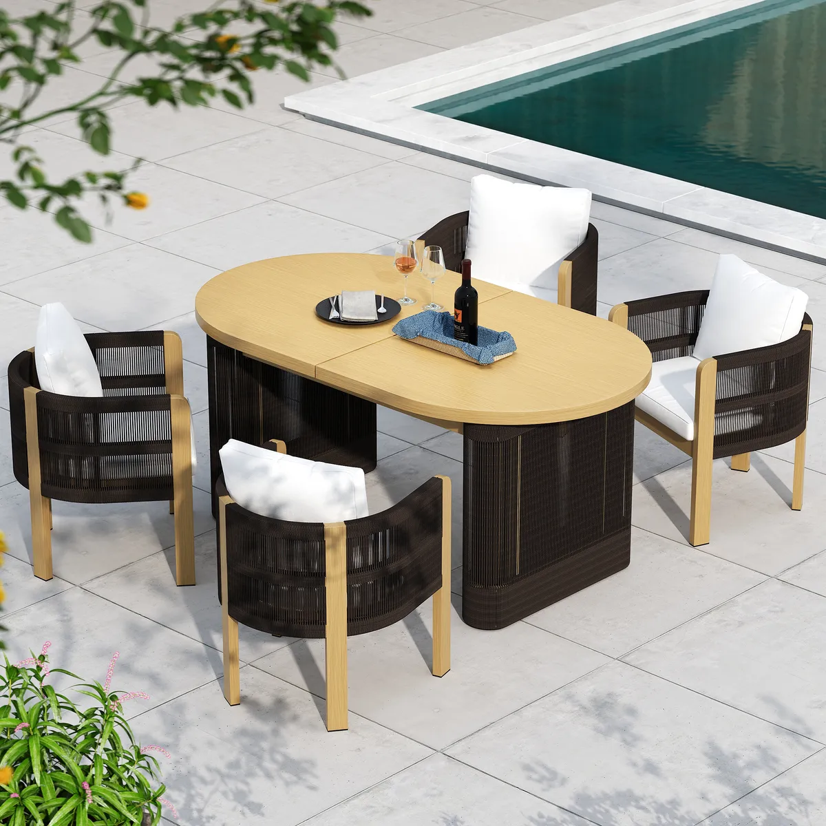 Costra 9-Piece Outdoor Rope & Aluminum Extendable Dining Set with 8 Chairs — image 21