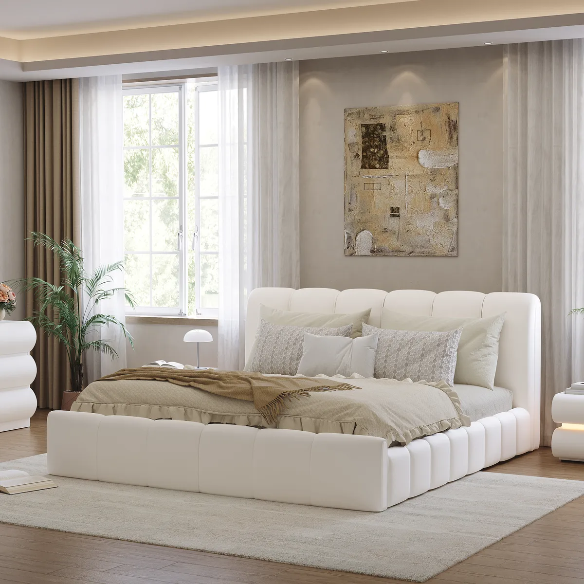 Humply Queen Faux Leather Storage Bed with Drawers