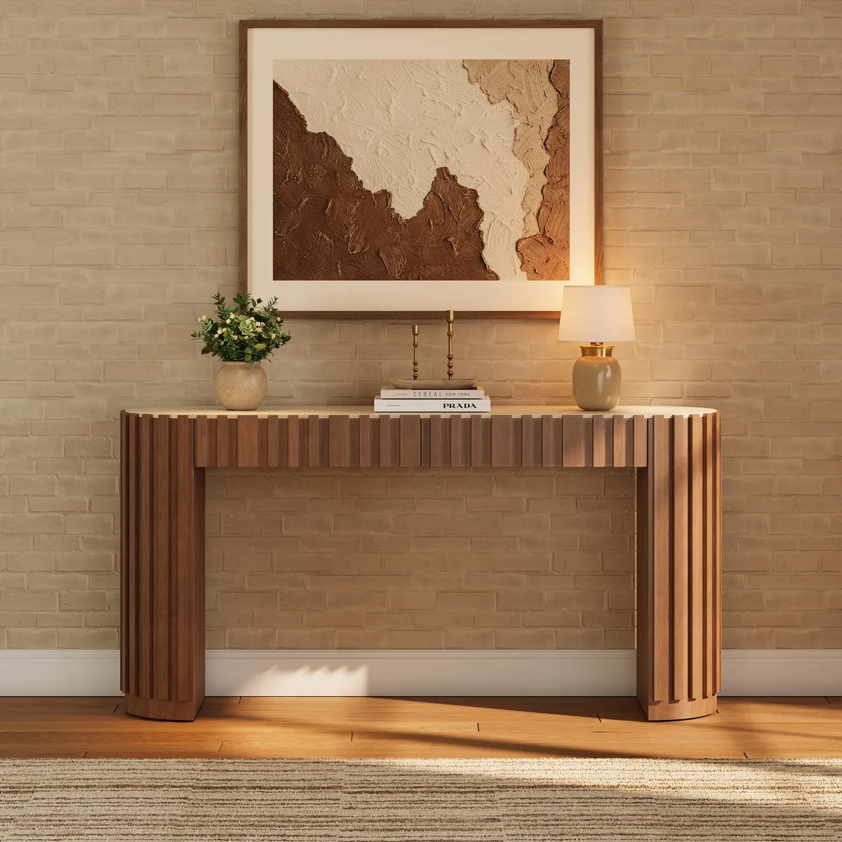 Aura 60" Ash Wood Fluted Black Console Table With Sintered Stone Top — image 22