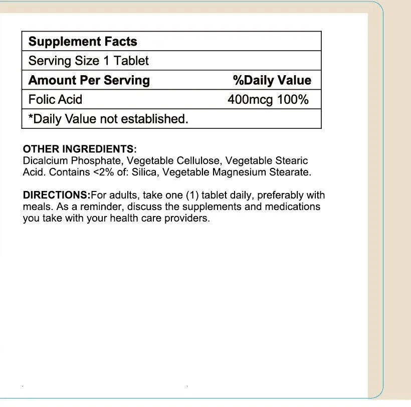 Folic Acid 400mcg (Pregnancy Support, Maintain Health Functions), USA, FDA, GMP, NPAC-400mcg, 60 Tablets — image 3