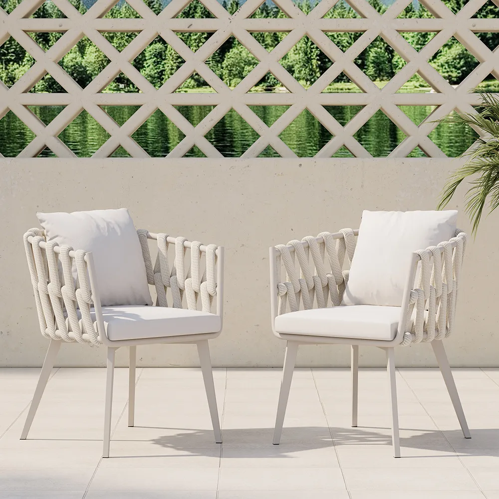 Outdoor Rope Weave & Aluminum Dining Chairs — image 2