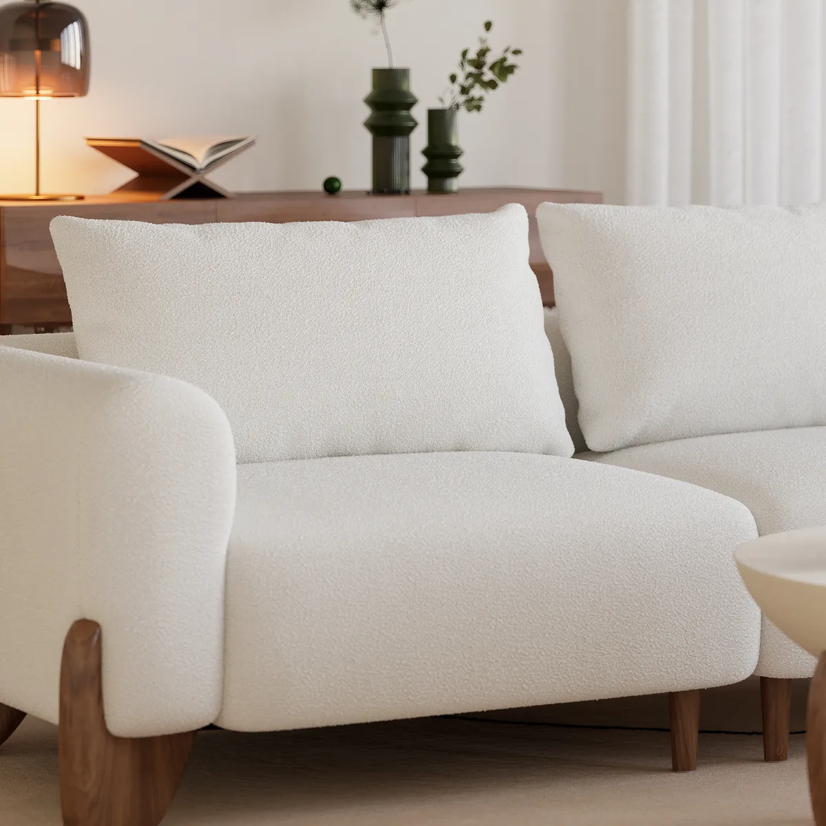Living Room Sofa Loveseat Set Upholstered 2-Seater Couch & 2 White Boucle Accent Chairs Single Couch Set — image 12