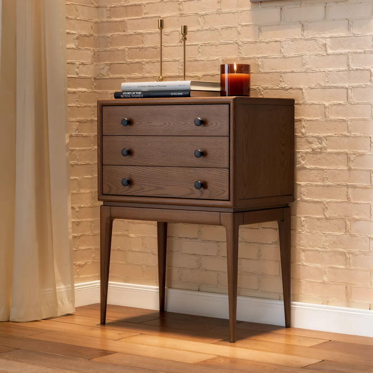 Mid-Century 3-Drawer Chest – Solid Ash Wood in Walnut Finish — image 3