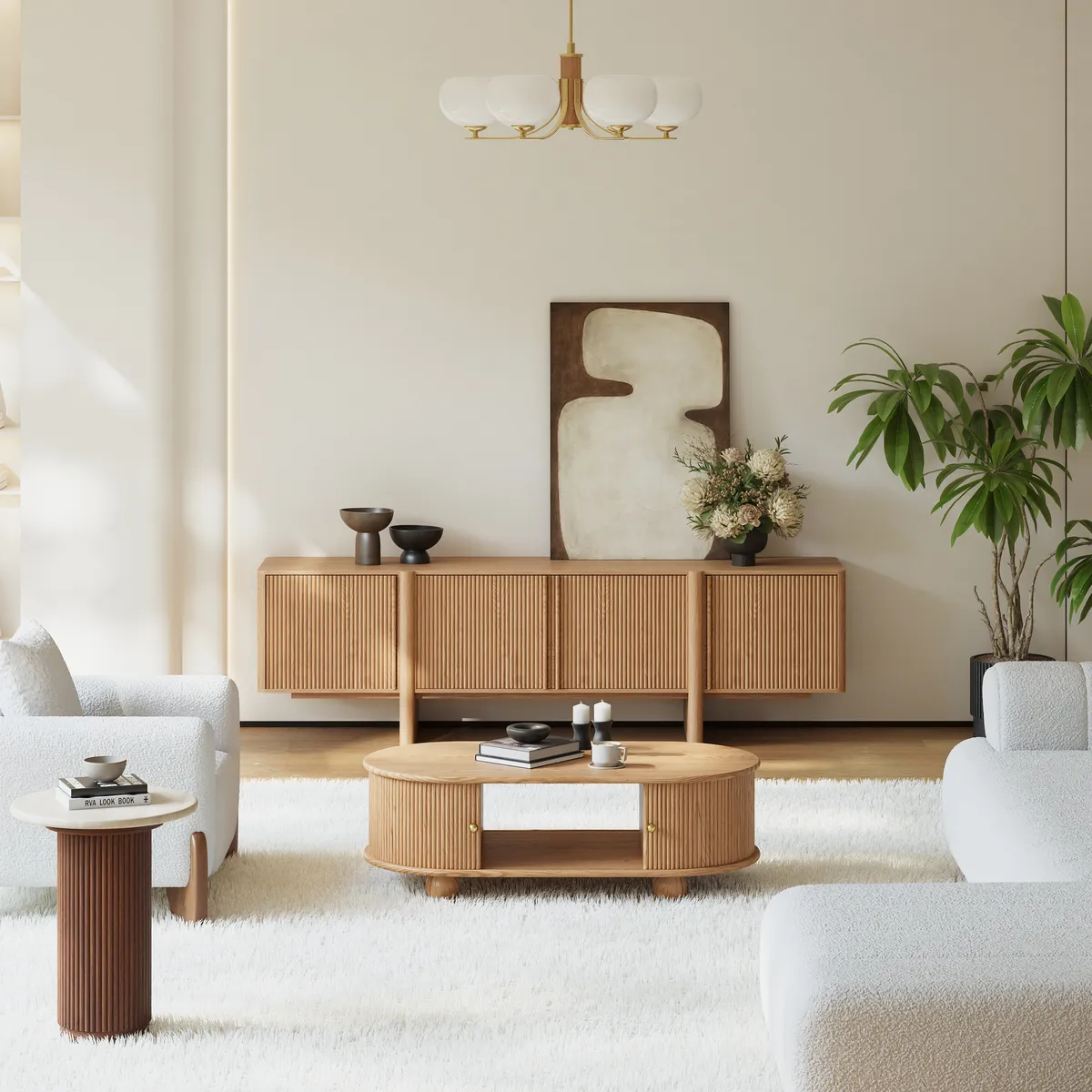 80" Solid Wood Fluted Black TV Stand with Cabinets — image 16