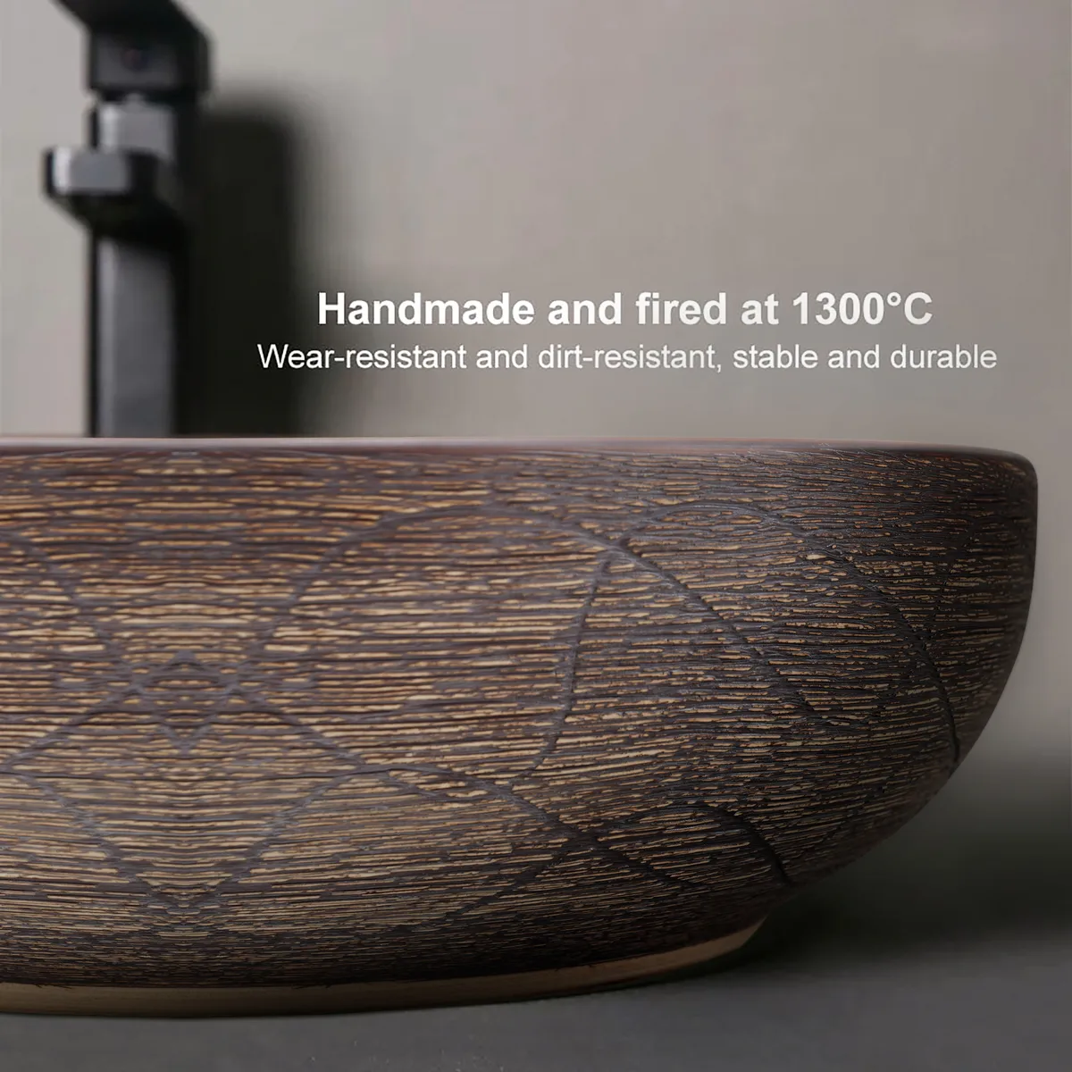 15.7" Ceramic Round Bathroom Vessel Sink Retro Washbasin — image 4