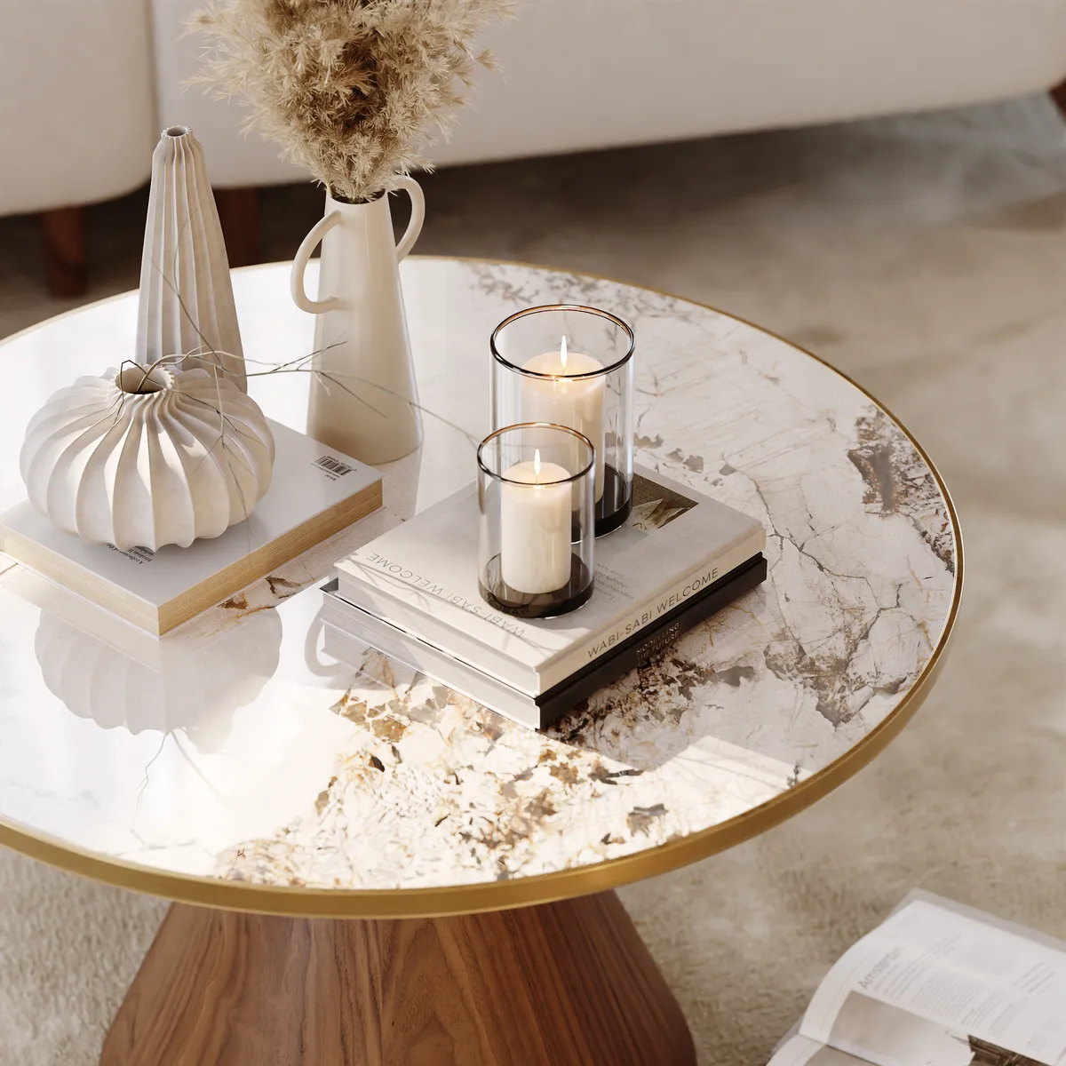 Sintered Stone Round Coffee Table Modern Black Living Room Furniture — image 16